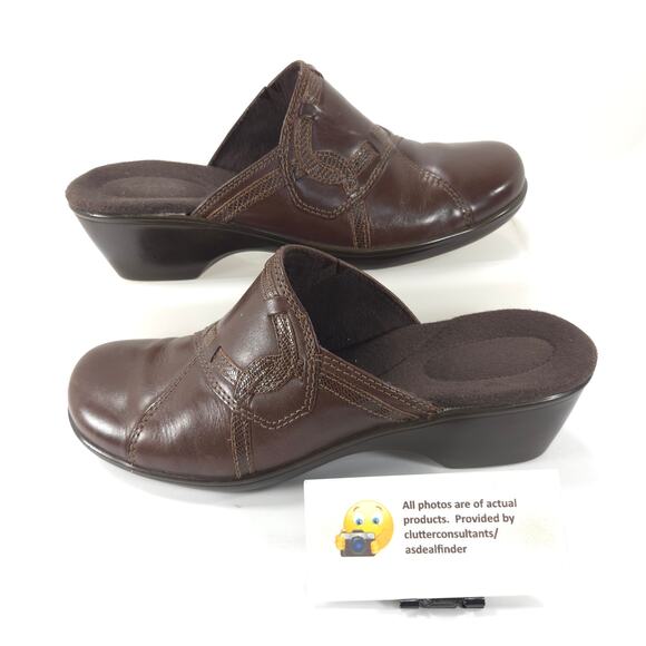 Clarks Bendables Leather Casual Mule Slide Flat Shoe Womens Size 8.5 60614 Brown - Picture 5 of 9